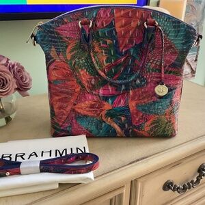 NWT Brahmin Large Duxbury Satchel Lush Melbourne Leather New Tropical